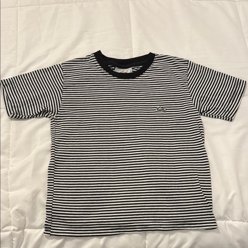 Lacoste Black and White Striped Short Sleeve Tee, like new!